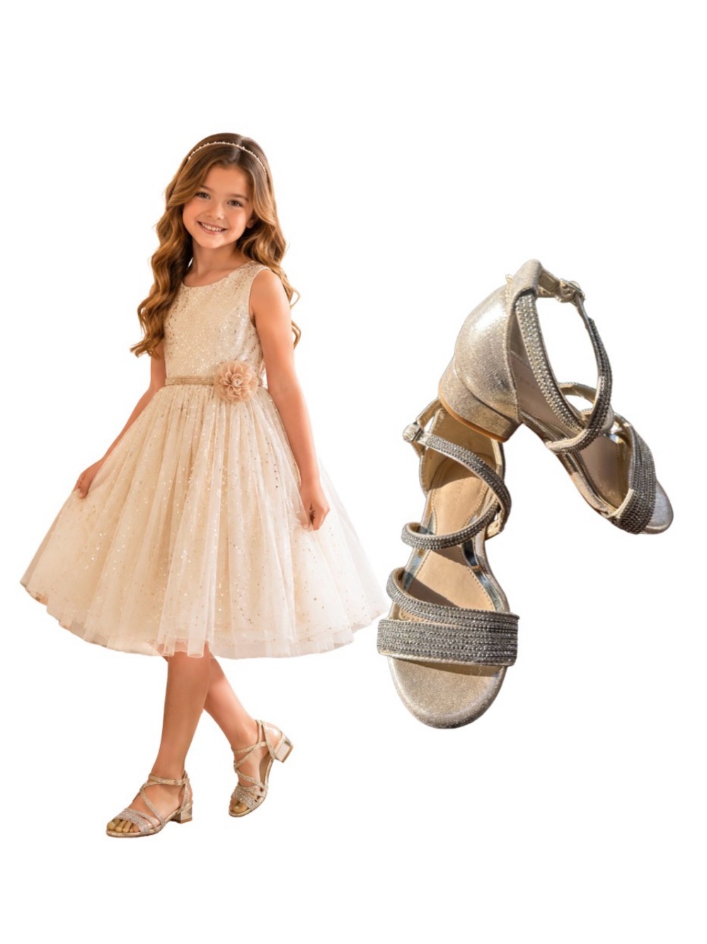 Copper Key Girls Gold Rhinestone Dress Sandals – Size 11